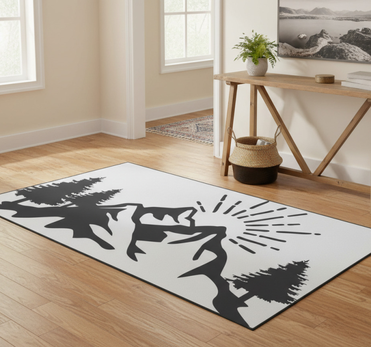 Nature vinyl rug sun mountain silhouette - TenStickers