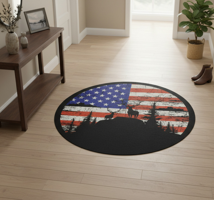 Nature vinyl rug with american flag mountain design - TenStickers