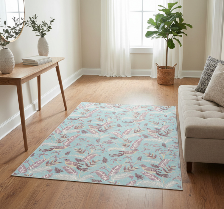 Nature vinyl rug with blue and pink floral design - TenStickers