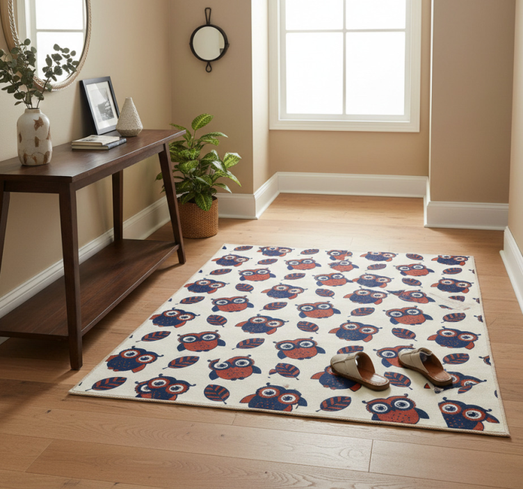 Nature vinyl rug with blue and red owl pattern - TenStickers