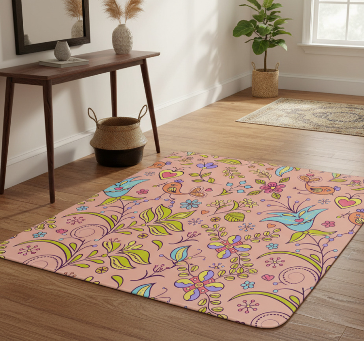 Nature vinyl rug with floral birds and butterflies - TenStickers