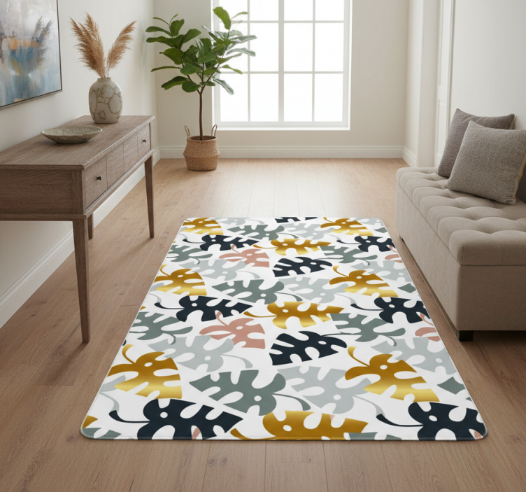 Nature vinyl rug with golden and multicolor leaves - TenStickers