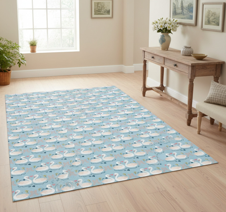 Nature vinyl rug with swans in love on blue - TenStickers