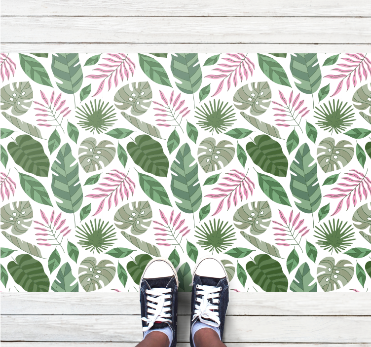 Nature vinyl rug with tropical leaf patterns - TenStickers