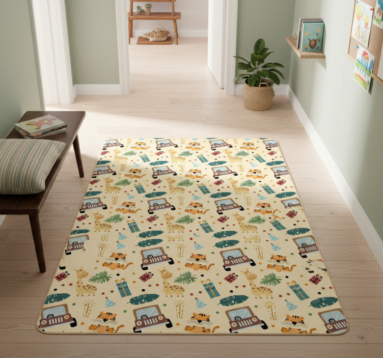 Nature vinyl rug with whimsical safari designs - TenStickers