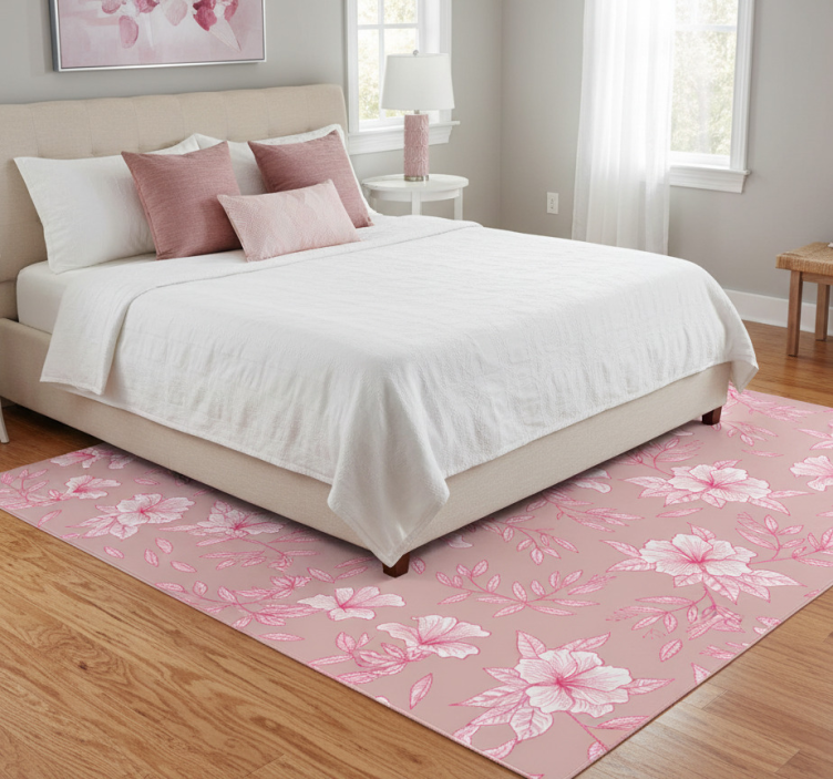 Neon pink lotus bedroom vinyl rug - TenStickers
