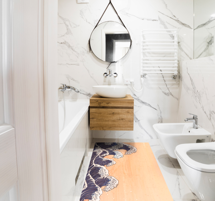 Ocean Wave Pattern bathroom vinyl rug - TenStickers