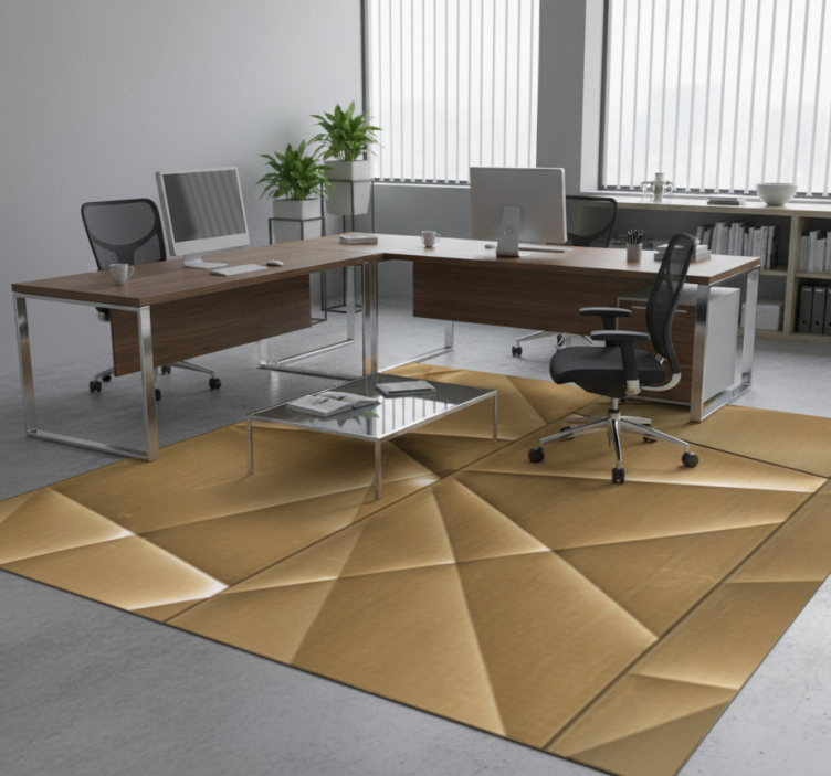 Office vinyl rug 3d golden polygon design - TenStickers