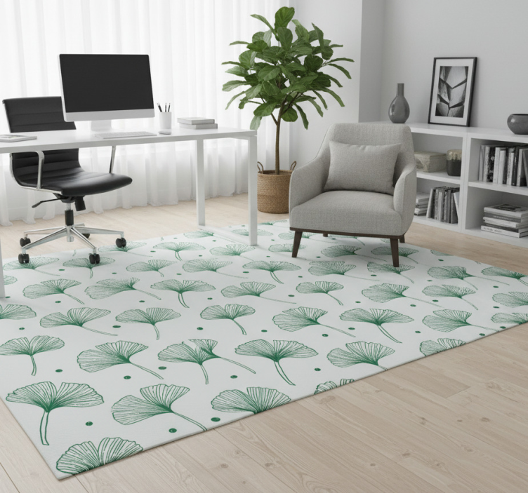 Office vinyl rug big ginkgo green leaves - TenStickers