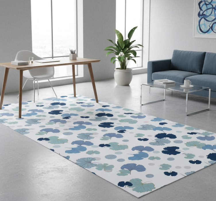 Office vinyl rug blue ginkgo leaf design - TenStickers