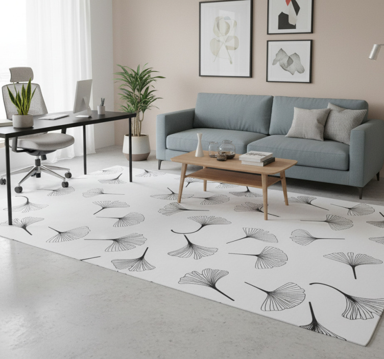 Office vinyl rug ginkgo leaves black design - TenStickers