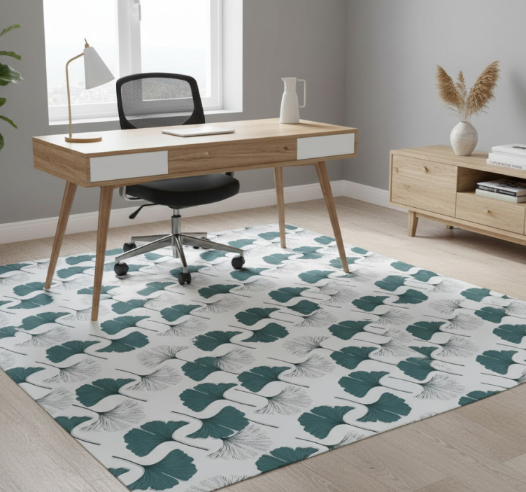 Office vinyl rug ginkgo leaves seamless design - TenStickers