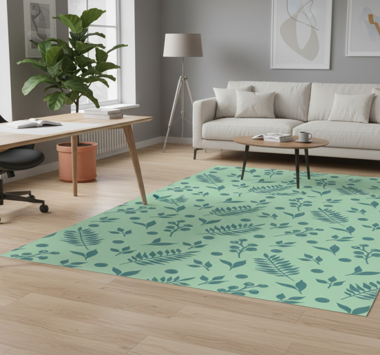 Office vinyl rug in green leaves design - TenStickers