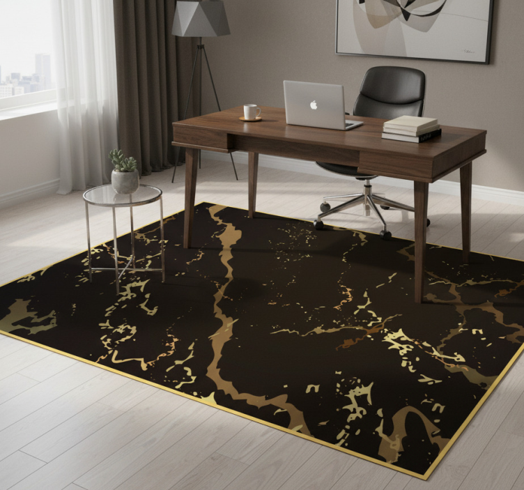 Office vinyl rug marble texture black gold - TenStickers