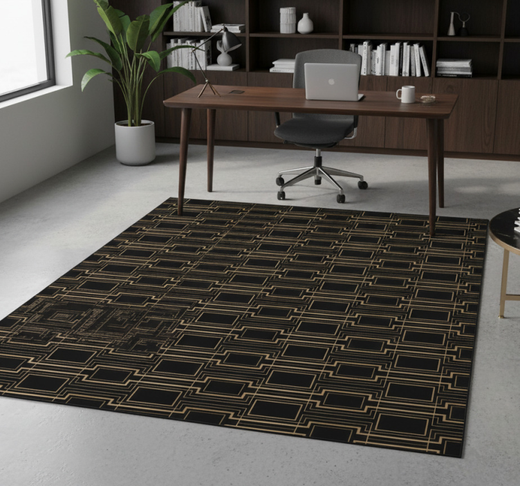 Office vinyl rug with gold frame art decor pattern - TenStickers