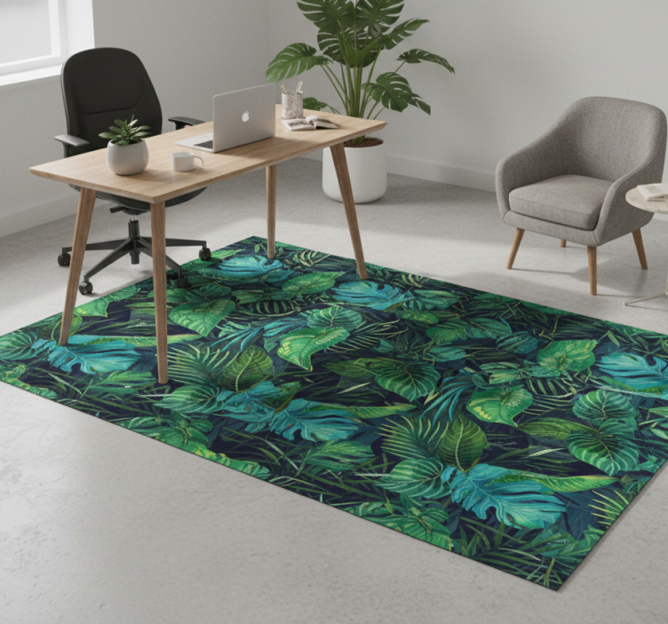 Office vinyl rug with realistic green leaves pattern - TenStickers