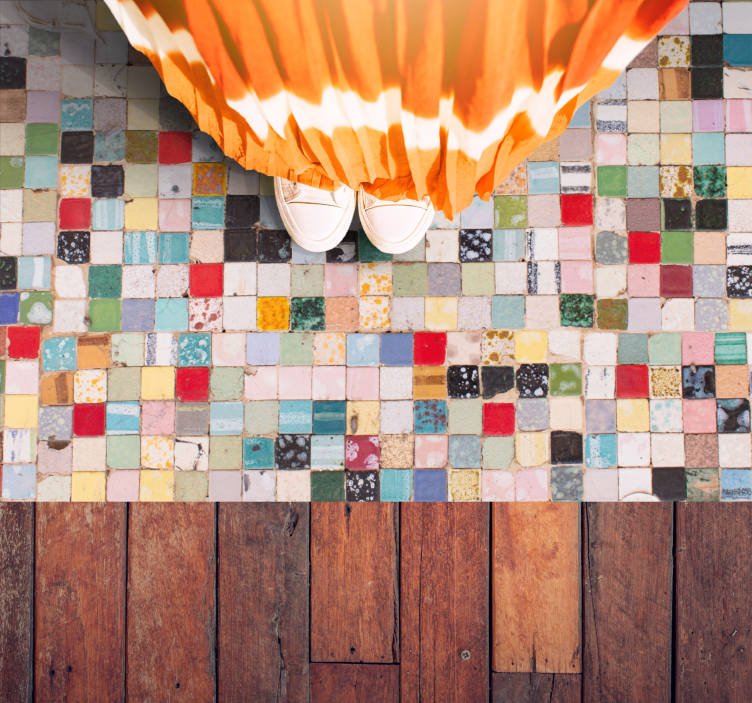 Colorful old style squared tiles bathroom vinyl rug - TenStickers