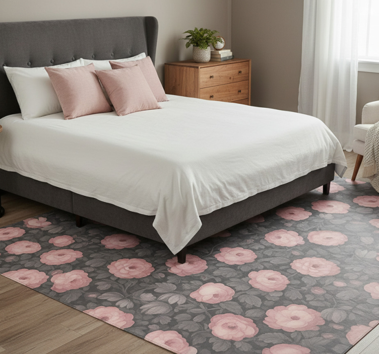 Old pink floral design bedroom vinyl rug - TenStickers