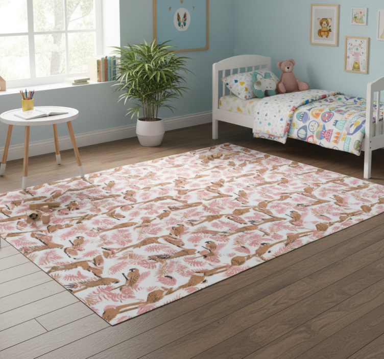 Orange parrots with pink flowers animal vinyl rug - TenStickers