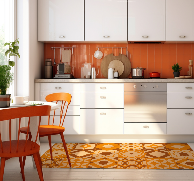 Orange rustic tiles kitchen mat - TenStickers