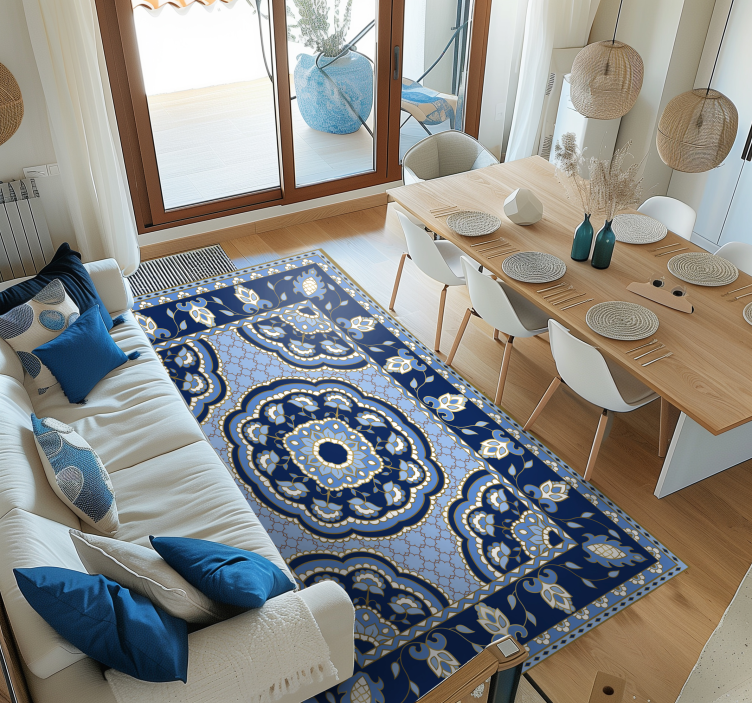 Oriental blue design dining room vinyl rug - TenStickers
