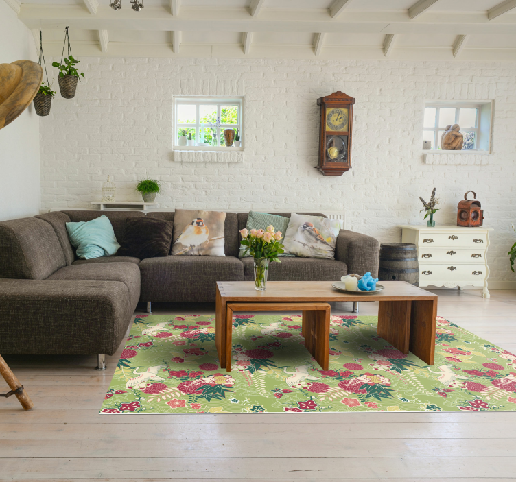 Oriental silk chinoiserie carpet roses - TenStickers