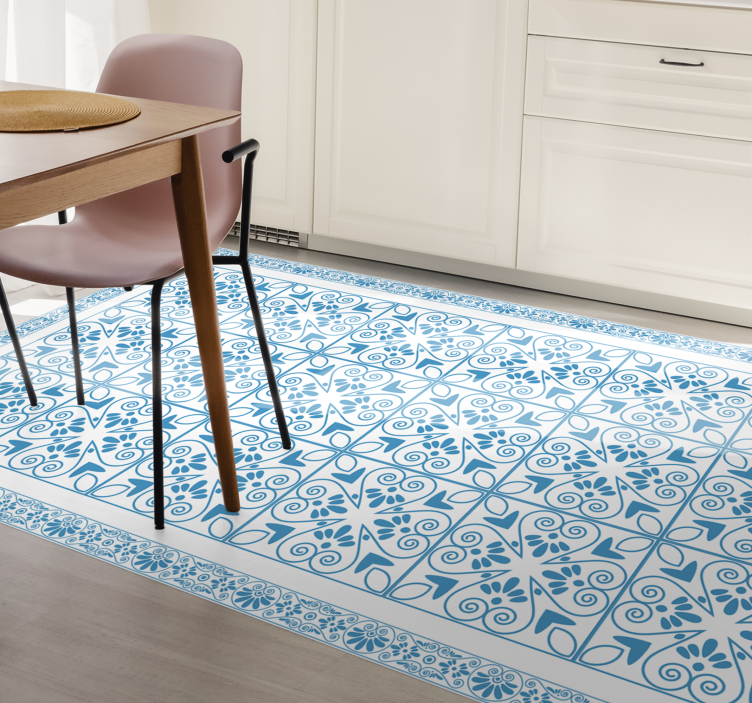 Ornamental blue tiles vinyl kitchen mat - TenStickers