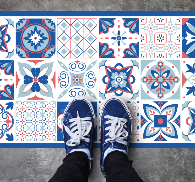 Ornamental blue tile vinyl rug - TenStickers