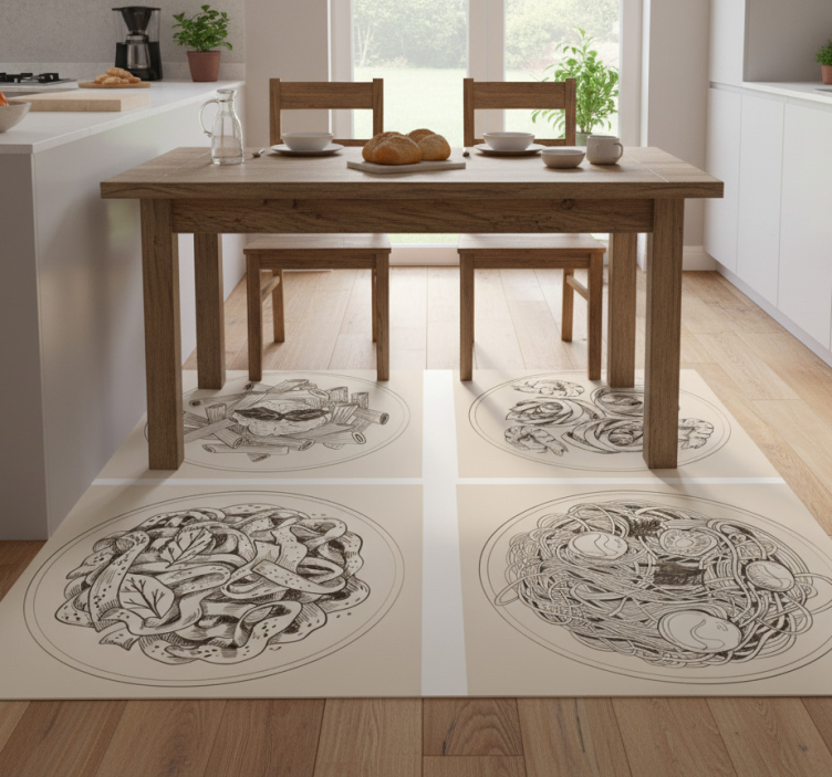 Ornamental plates kitchen vinyl rug - TenStickers