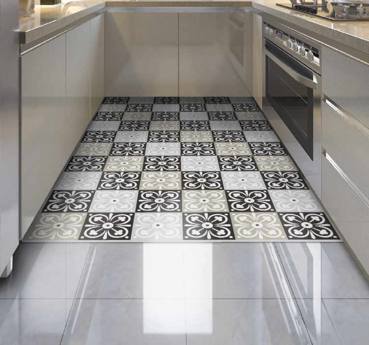 Ornate Patterned Tiles kitchen vinyl rug - TenStickers
