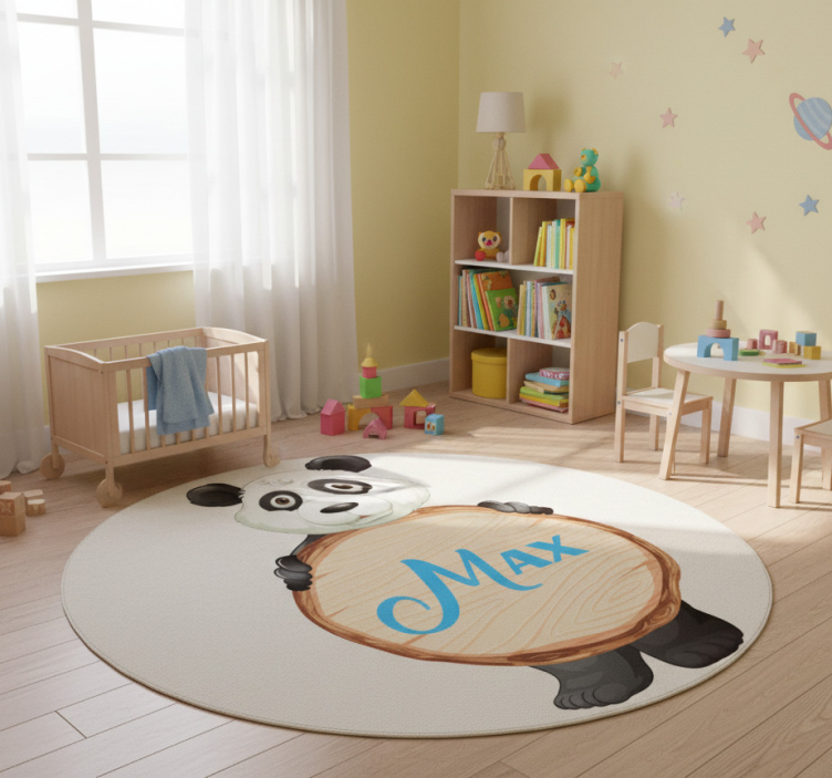 Panda with name animal vinyl rug - TenStickers