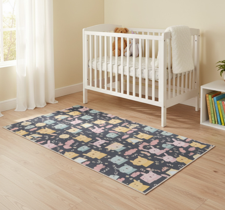 Pastel animals and rainbows bedroom vinyl rug - TenStickers