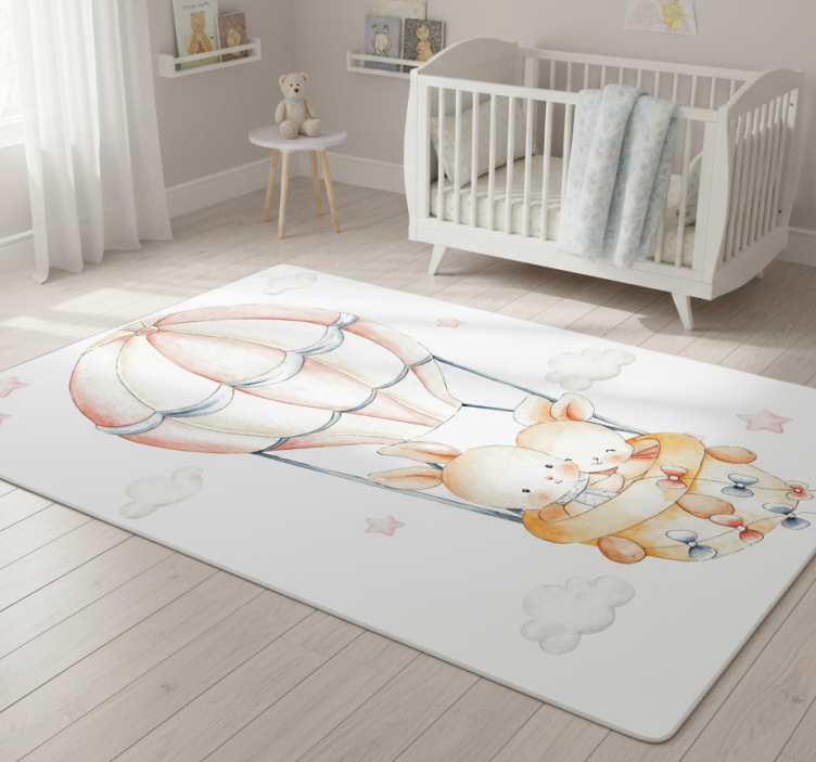Animal vinyl rug with pastel bunnies in balloons - TenStickers