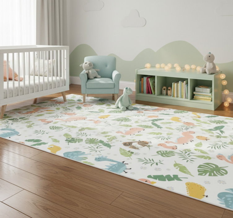 Pastel color forest dinosaurs bedroom vinyl rug - TenStickers