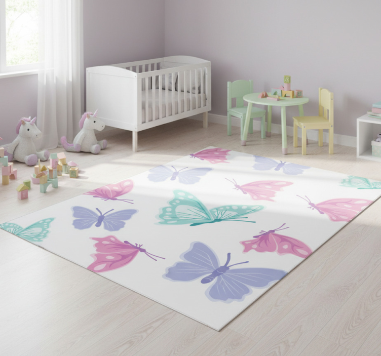 Pastel colour butterflies animal vinyl rug - TenStickers
