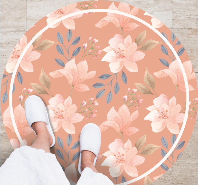 Peach Floral Motif floral vinyl rug - TenStickers