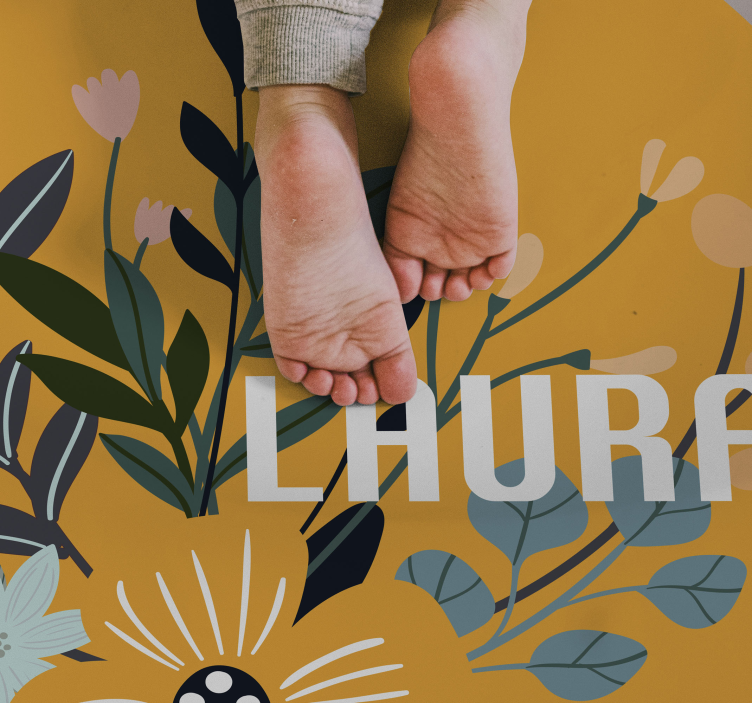 Personalized Floral Emblem custom vinyl rug - TenStickers