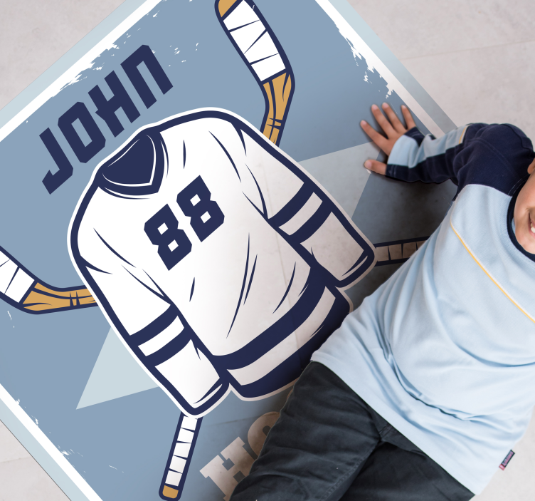 Personalized Hockey Emblem custom vinyl rug - TenStickers