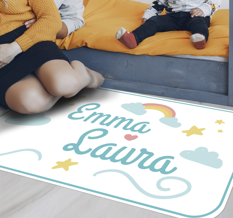 Double name with rainbow kids vinyl rug - TenStickers