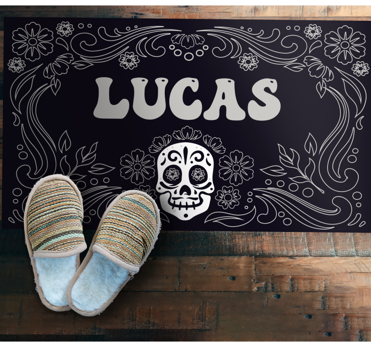 Skull design with name halloween vinyl rug - TenStickers