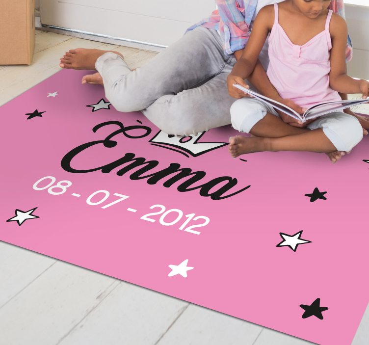 Pink design with name kids vinyl rug - TenStickers