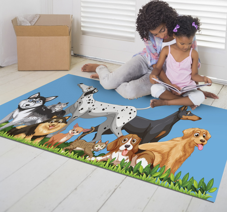 Dogs gathering kids vinyl rug - TenStickers