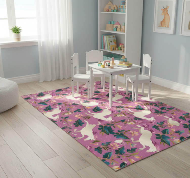 Pink and floral horse design animal vinyl rug - TenStickers