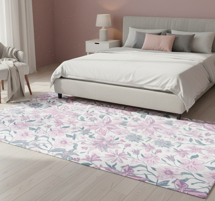 Pink and grey roses bedroom vinyl rug - TenStickers