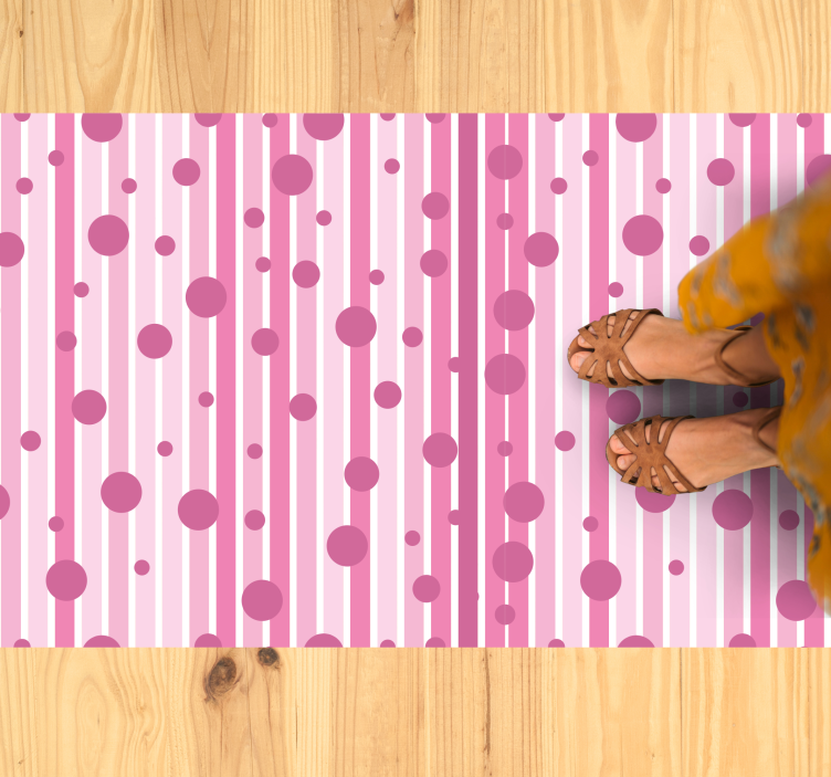 Pink Striped Circles striped vinyl rug - TenStickers