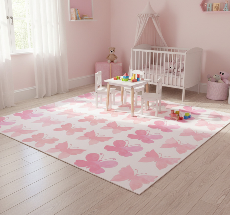 Animal vinyl rug with pink butterflies design - TenStickers
