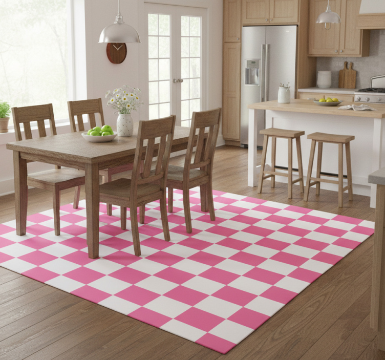 Pink checked kitchen vinyl rug - TenStickers