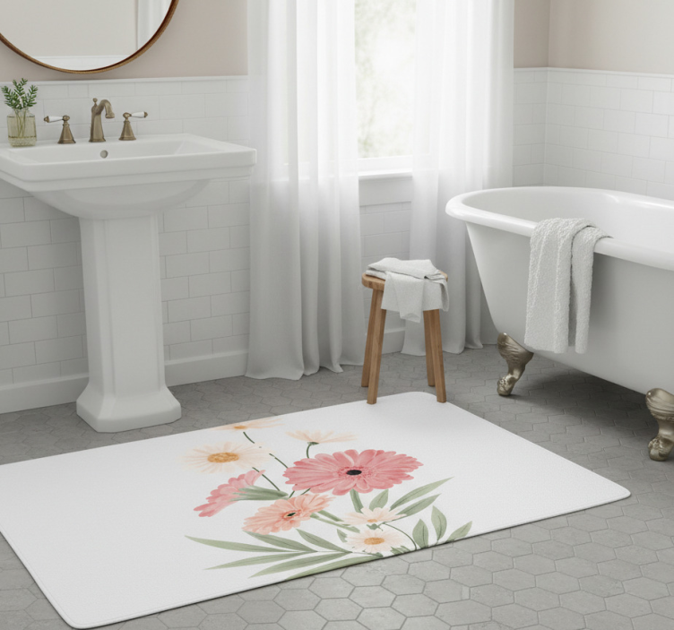 Pink daisies bathroom vinyl rug - TenStickers