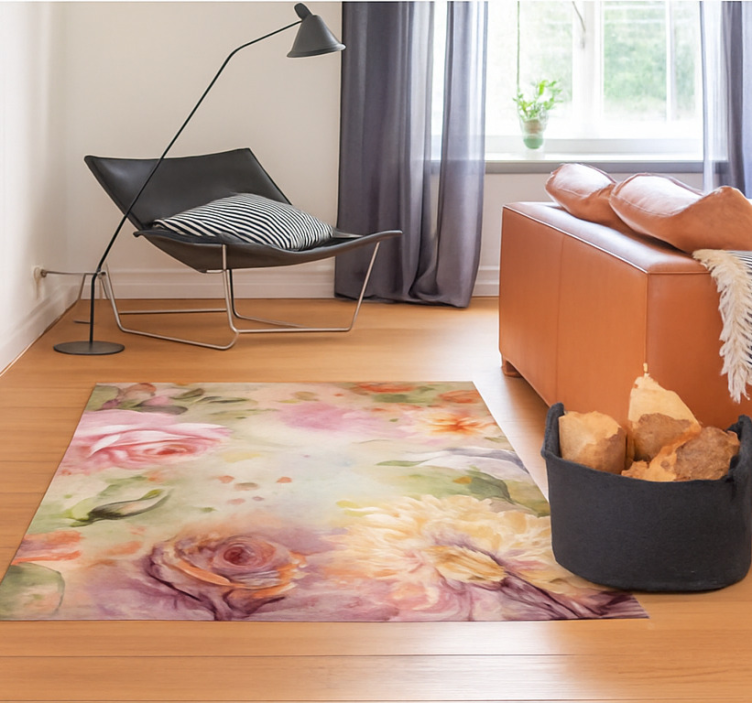 Pink floral roses living room vinyl rug - TenStickers