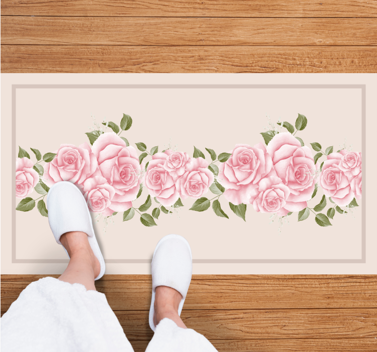 PINK ROSE BORDER floral vinyl rug - TenStickers
